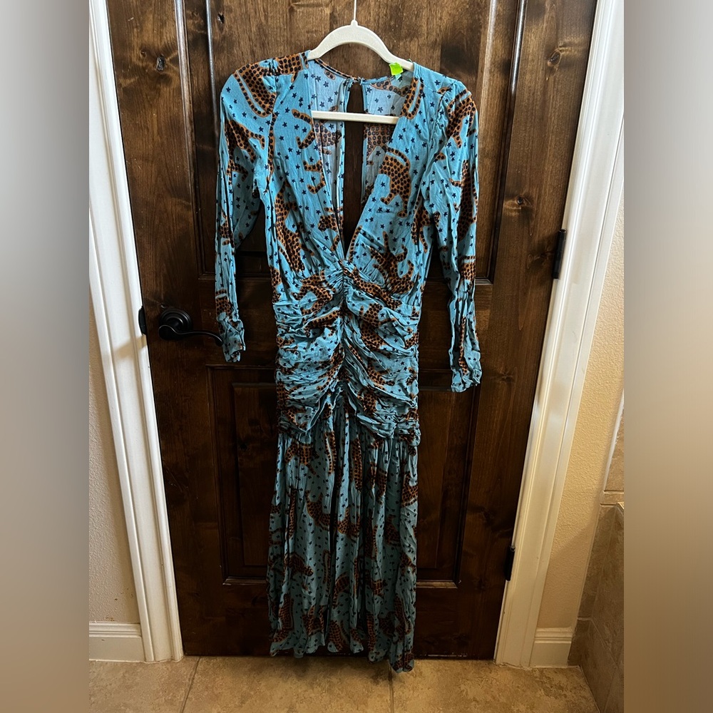 Farm Rio Turquoise Jaguars and Stars Maxi Dress